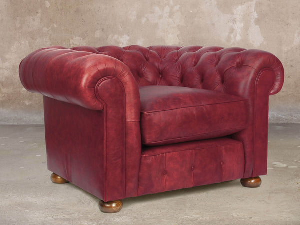 Ol' Cully Chesterfield Chair In Currant Seasoned Leather