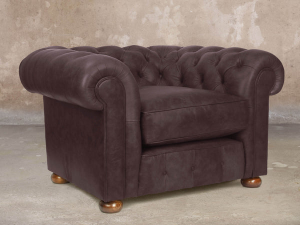 Ol' Cully Chesterfield Chair In Rosewood Seasoned Leather