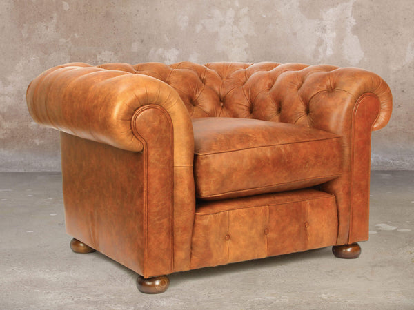 Ol' Cully Chesterfield Chair In Rust Seasoned Leather