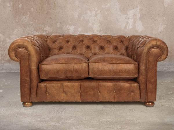 Ol' Cully Snug 2 Seat Chesterfield Sofa In Walnut Seasoned Leather