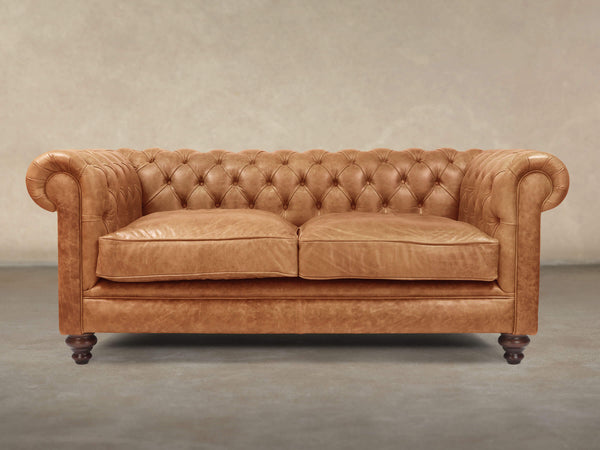 Ollie 2 Seat Chesterfield Sofa In Butterscotch Rustic Leather