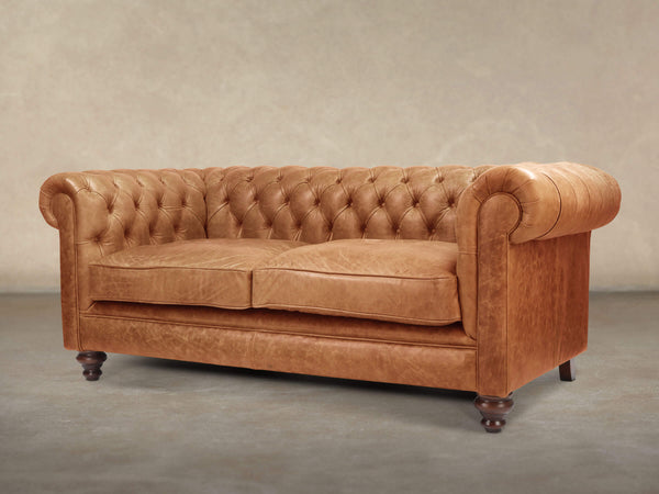 Ollie 2 Seat Chesterfield Sofa In Butterscotch Rustic Leather