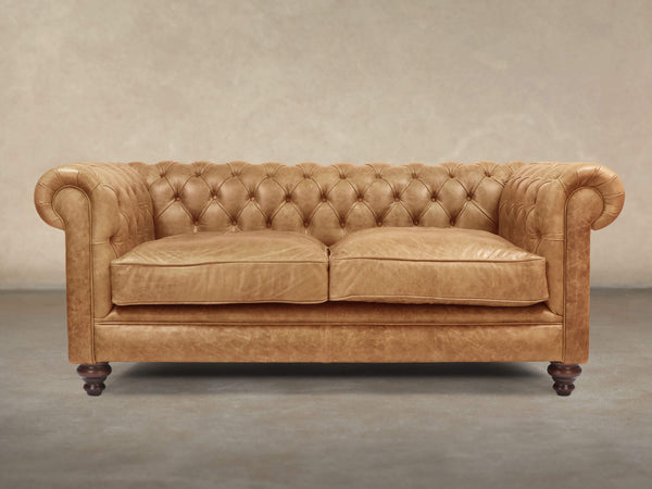 Ollie 2 Seat Chesterfield Sofa In Honey Rustic Leather