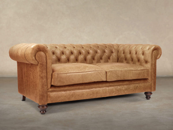 Ollie 2 Seat Chesterfield Sofa In Honey Rustic Leather