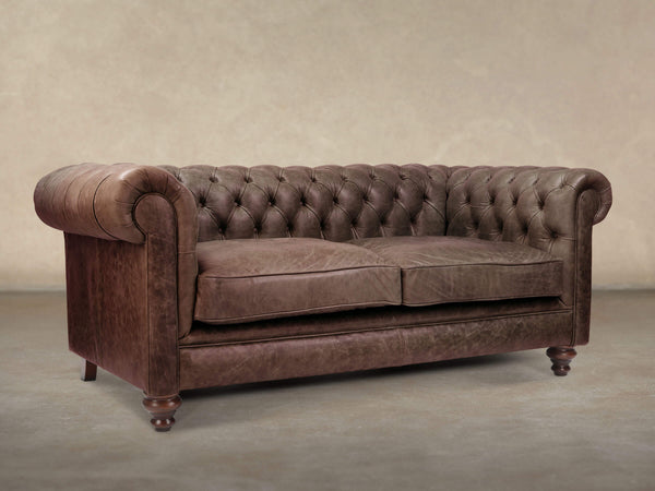 Ollie 2 Seat Chesterfield Sofa In Roast Rustic Leather