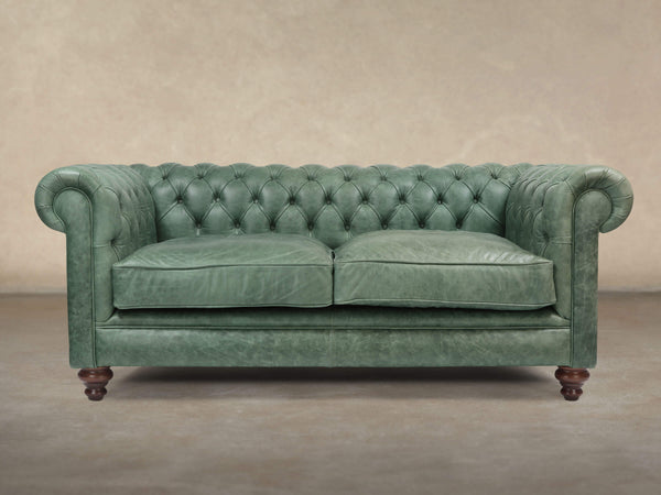 Ollie 2 Seat Chesterfield Sofa In Shamrock Rustic Leather