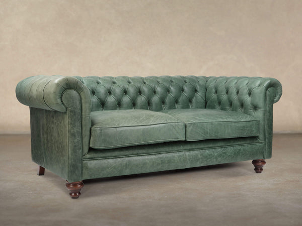 Ollie 2 Seat Chesterfield Sofa In Shamrock Rustic Leather