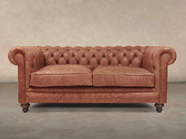 Ollie 2 Seat Chesterfield Sofa In Tawny Rustic Leather