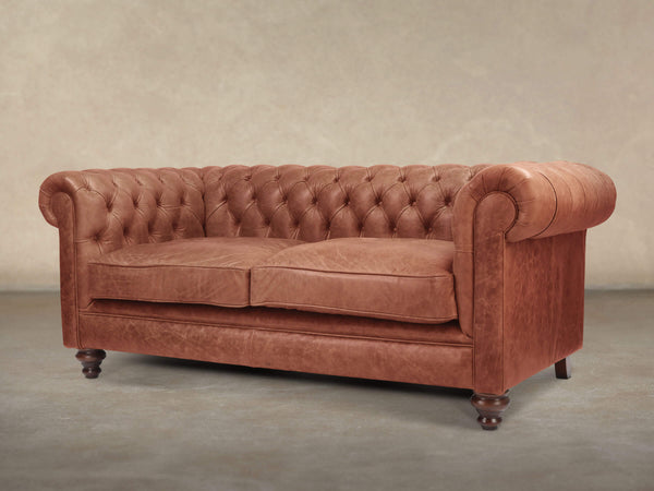 Ollie 2 Seat Chesterfield Sofa In Tawny Rustic Leather