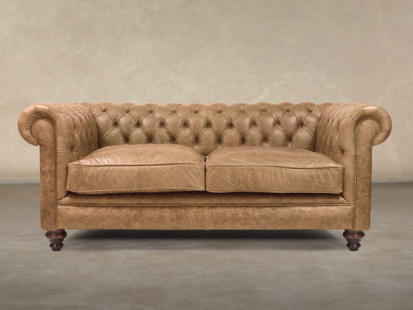 Ollie 2 Seat Chesterfield Sofa In Wheatmeal Rustic Leather