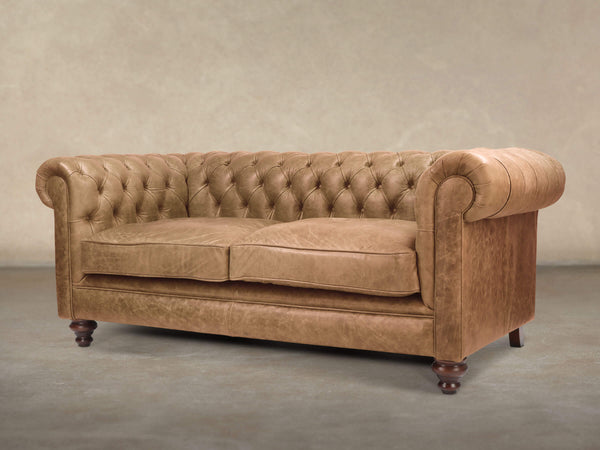 Ollie 2 Seat Chesterfield Sofa In Wheatmeal Rustic Leather