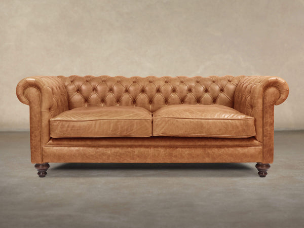 Ollie 3 Seat Chesterfield Sofa In Butterscotch Rustic Leather