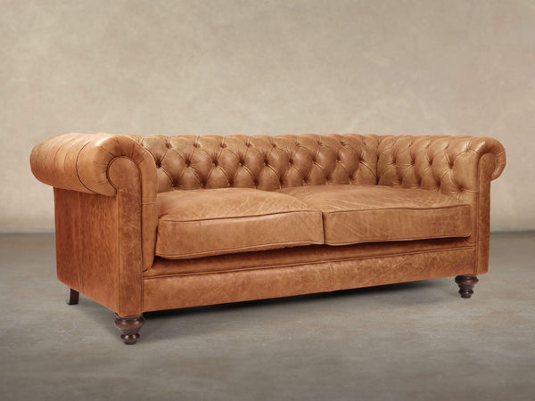 Ollie 3 Seat Chesterfield Sofa In Butterscotch Rustic Leather