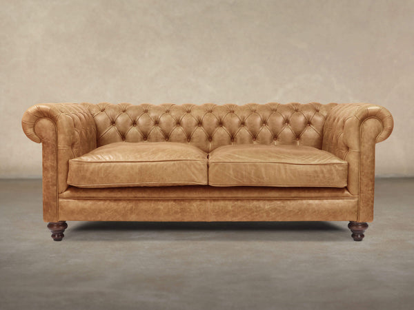 Ollie 3 Seat Chesterfield Sofa In Honey Rustic Leather