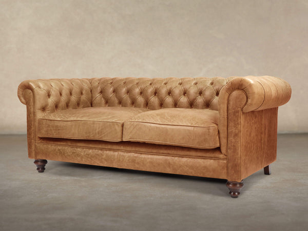 Ollie 3 Seat Chesterfield Sofa In Honey Rustic Leather