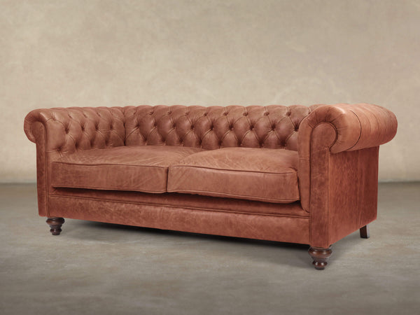 Ollie 3 Seat Chesterfield Sofa In Tawny Rustic Leather