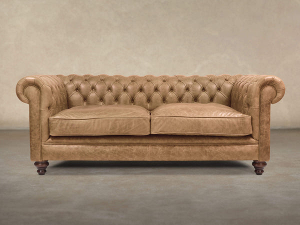 Ollie 3 Seat Chesterfield Sofa In Wheatmeal Rustic Leather