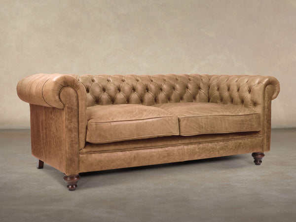 Ollie 3 Seat Chesterfield Sofa In Wheatmeal Rustic Leather