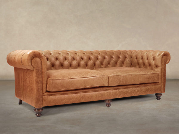 Ollie 4 Seat Chesterfield Sofa In Butterscotch Rustic Leather