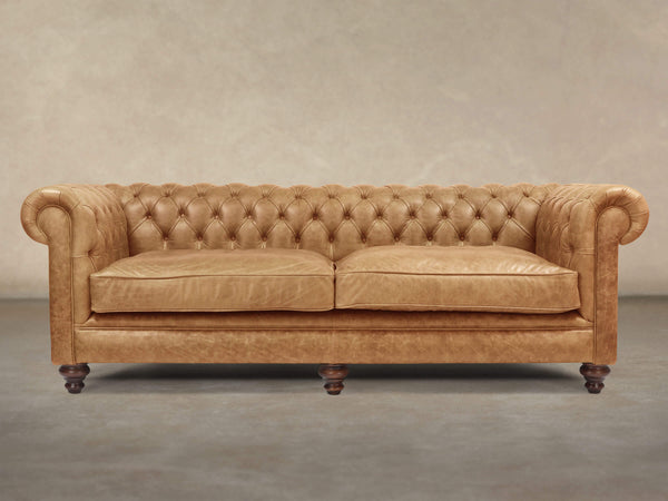 Ollie 4 Seat Chesterfield Sofa In Honey Rustic Leather