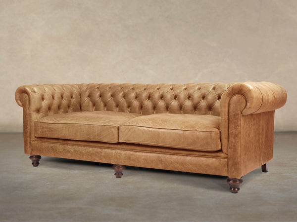 Ollie 4 Seat Chesterfield Sofa In Honey Rustic Leather