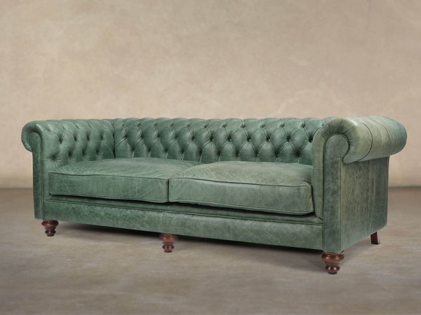 Ollie 4 Seat Chesterfield Sofa In Shamrock Rustic Leather