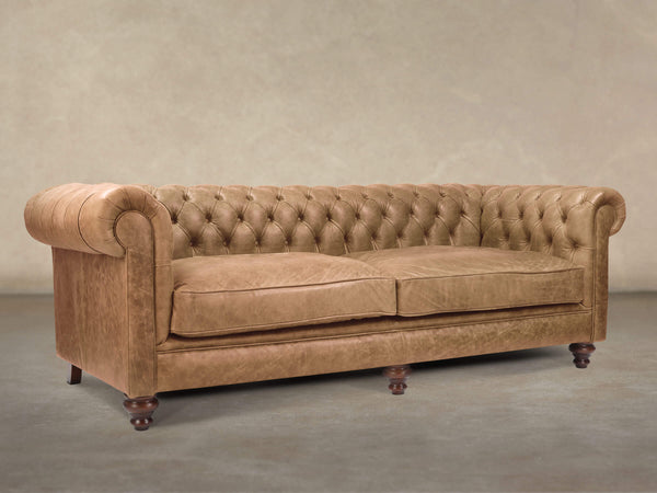 Ollie 4 Seat Chesterfield Sofa In Wheatmeal Rustic Leather