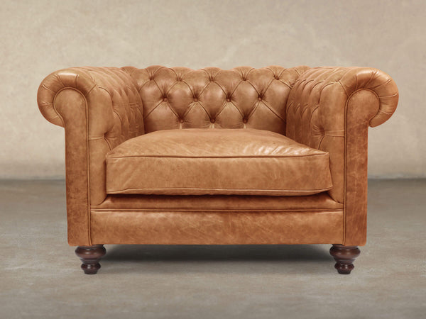 Ollie Chesterfield Chair In Butterscotch Rustic Leather