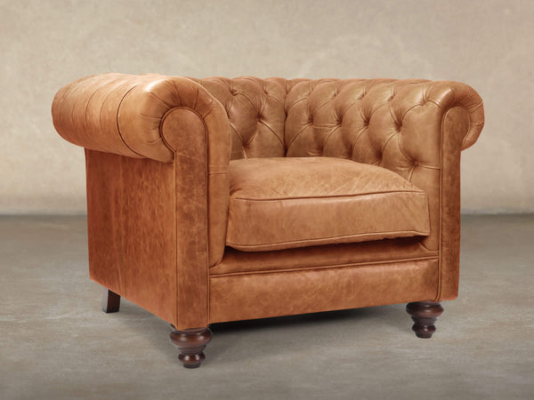 Ollie Chesterfield Chair In Butterscotch Rustic Leather