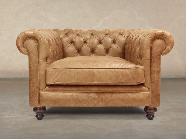 Ollie Chesterfield Chair In Honey Rustic Leather