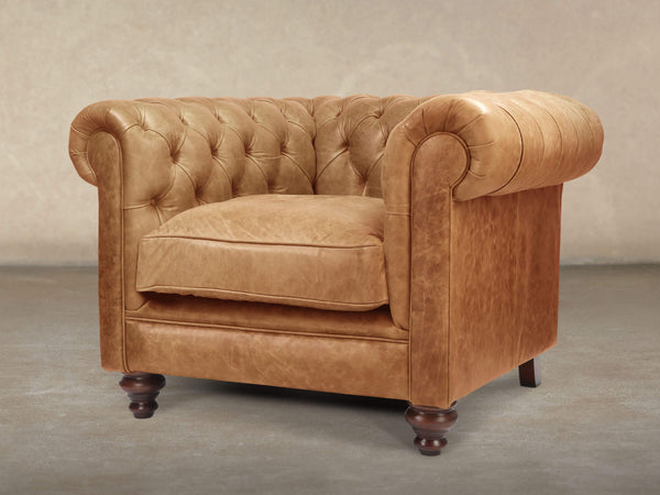 Ollie Chesterfield Chair In Honey Rustic Leather