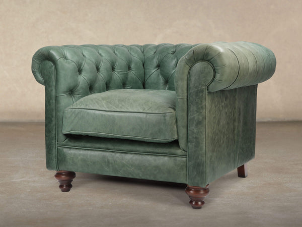 Ollie Chesterfield Chair In Shamrock Rustic Leather