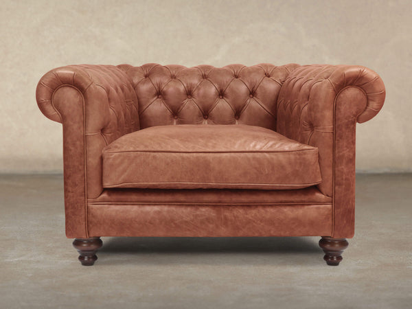 Ollie Chesterfield Chair In Tawny Rustic Leather