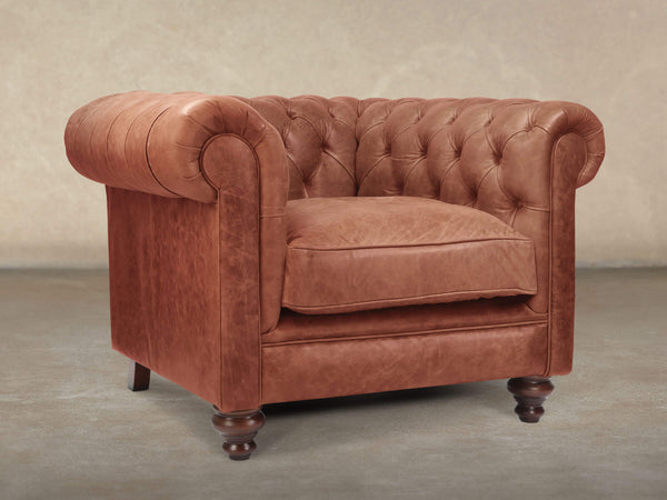 Ollie Chesterfield Chair In Tawny Rustic Leather