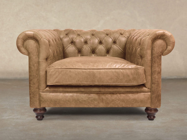 Ollie Chesterfield Chair In Wheatmeal Rustic Leather