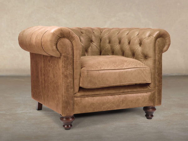 Ollie Chesterfield Chair In Wheatmeal Rustic Leather