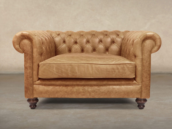 Ollie Chesterfield Snuggler In Honey Rustic Leather