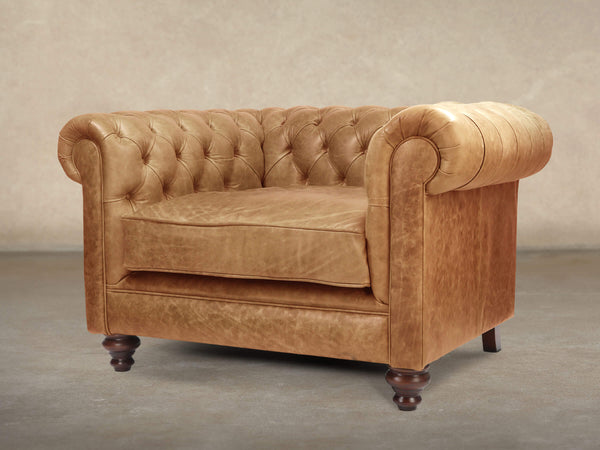 Ollie Chesterfield Snuggler In Honey Rustic Leather