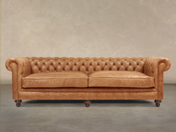 Ollie Extra Large Chesterfield Sofa In Butterscotch Rustic Leather