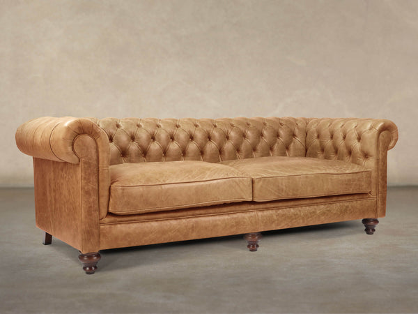 Ollie Extra Large Chesterfield Sofa In Honey Rustic Leather