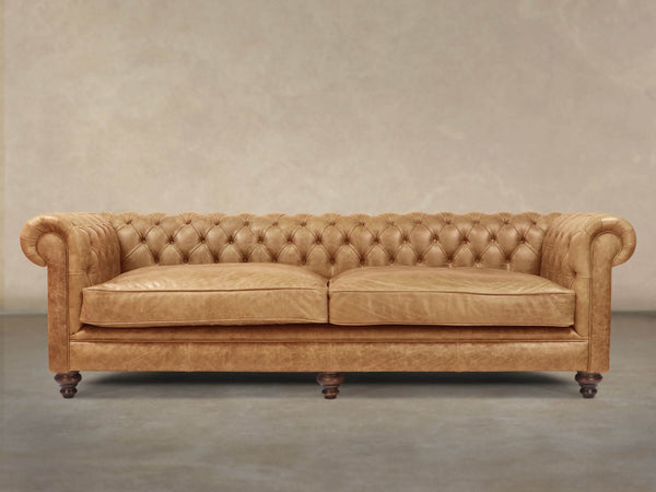 Ollie Extra Large Chesterfield Sofa In Honey Rustic Leather