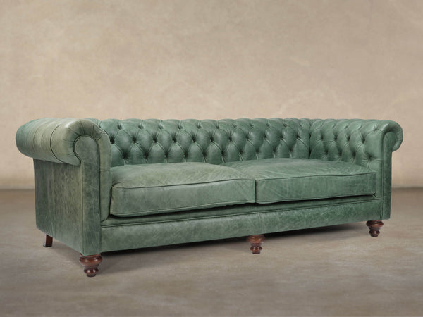 Ollie Extra Large Chesterfield Sofa In Shamrock Rustic Leather