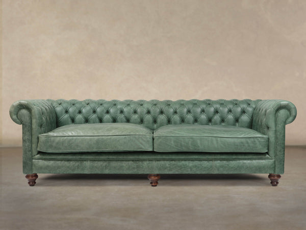 Ollie Extra Large Chesterfield Sofa In Shamrock Rustic Leather