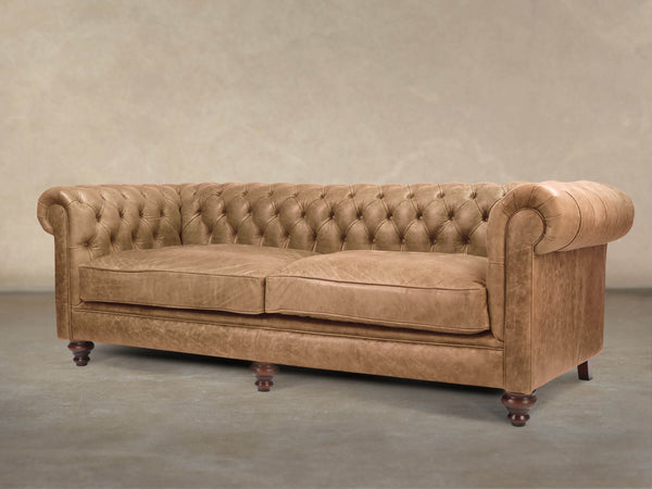 Ollie Extra Large Chesterfield Sofa In Wheatmeal Rustic Leather