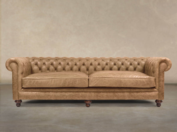 Ollie Extra Large Chesterfield Sofa In Wheatmeal Rustic Leather