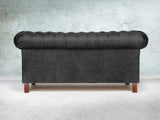 Peggy 2 Seat Chesterfield Sofa In Black Vintage Leather