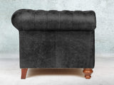 Peggy 2 Seat Chesterfield Sofa In Black Vintage Leather