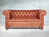 Peggy 2 Seat Chesterfield Sofa In Bronze Vintage Leather