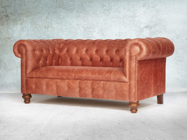 Peggy 2 Seat Chesterfield Sofa In Bronze Vintage Leather