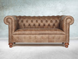 Peggy 2 Seat Chesterfield Sofa In Brown Vintage Leather